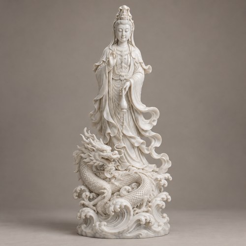Tượng Quan Âm cưỡi rồng bằng đá
