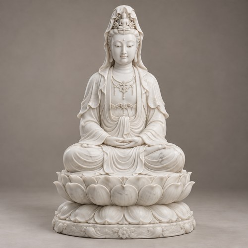 Tượng Quan Âm ngồi đài sen bằng đá